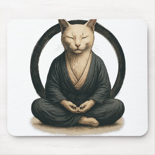 Zen Meditating Cat – Enso Circle Mindful Yoga Art  マウスパッド (正面)