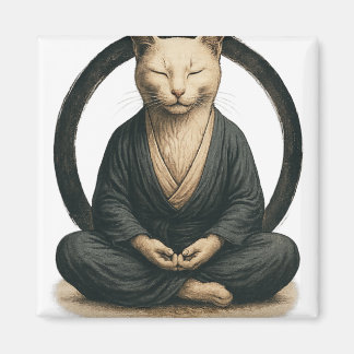 Zen Meditating Cat – Enso Circle Mindful Yoga Art  マグネット