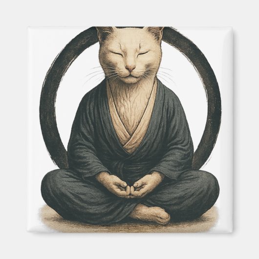 Zen Meditating Cat – Enso Circle Mindful Yoga Art  マグネット (正面)