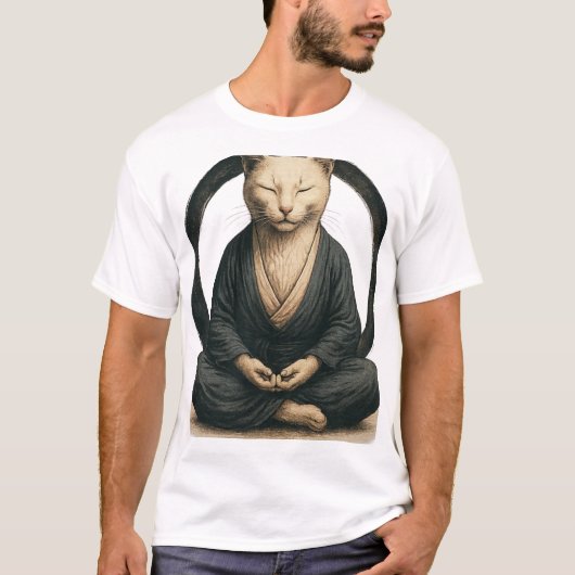 Zen Meditating Cat – Enso Circle Mindful Yoga Art  Tシャツ (正面)