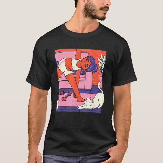 Zen Meditation Yoga Cat Vaporwave Omm Tシャツ (正面)