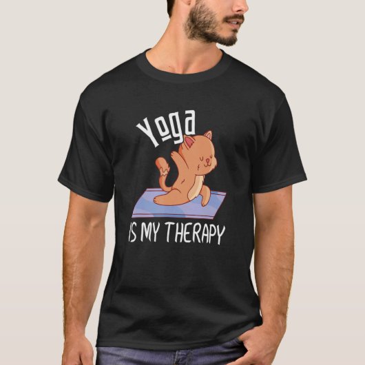 Zen Meditation Yoga Is My Therapy Cat Omm Tシャツ (正面)