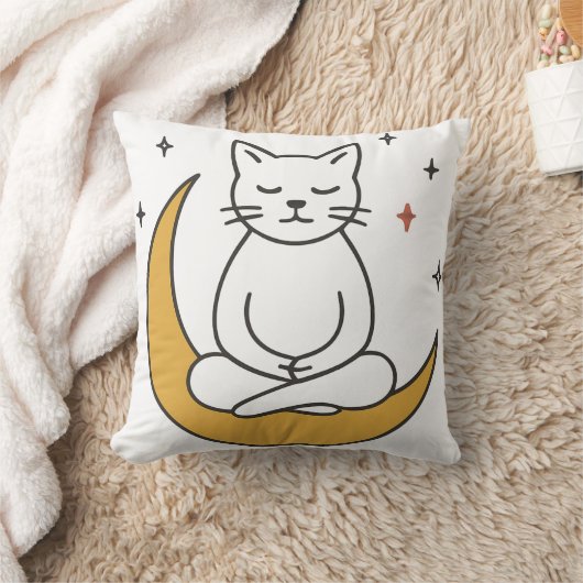 Zen Moon Cat Meditation Art クッション (ブランケット)