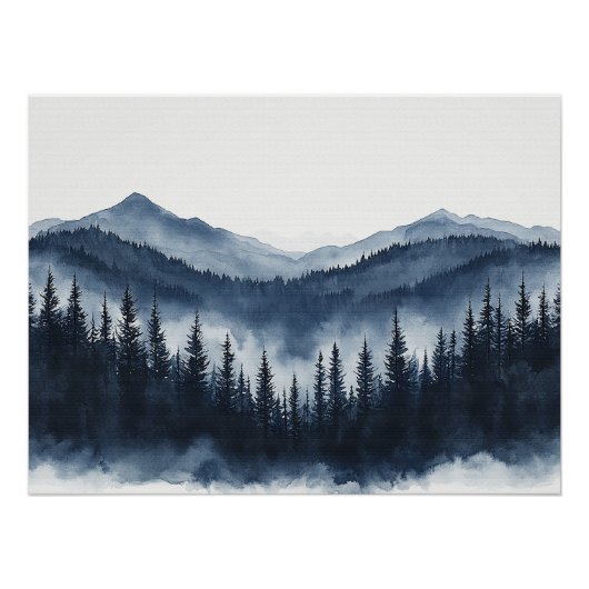 Zen Mountain Forest Minimalist Wall Art ポスター (正面)