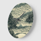 Zen Ocean Waves Monochrome Art Clock ラージ壁時計 (傾斜)