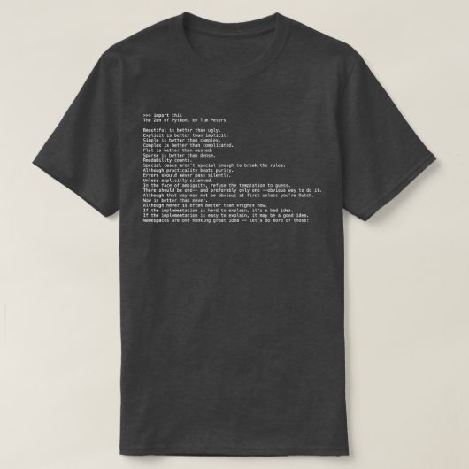 Zen of Python Tシャツ (デザイン正面)