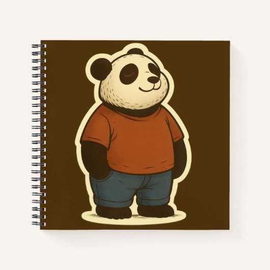 Zen Panda Sticker – Relaxed Cartoon Bear in Casual ノートブック (正面)