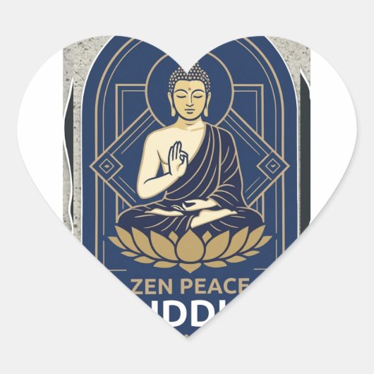 Zen Peace Buddha Heart Shape Sticker ハートシール (正面)