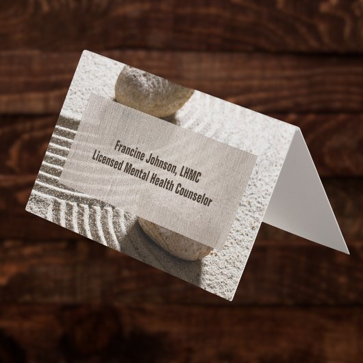 Zen Sand Labrynth and Stones with Faux Linen  名刺