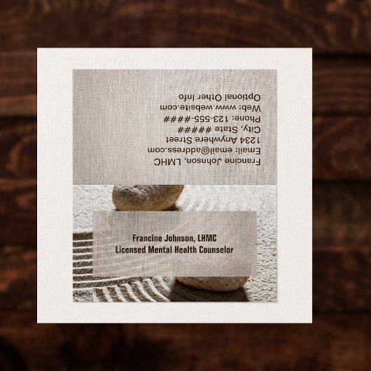 Zen Sand Labrynth and Stones with Faux Linen  名刺