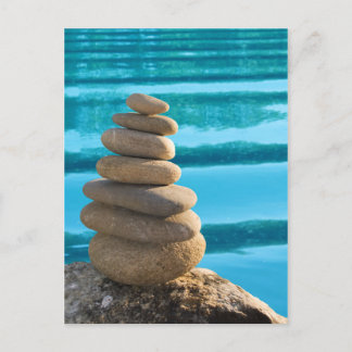 Zen stone tower with blue water postcard ポストカード