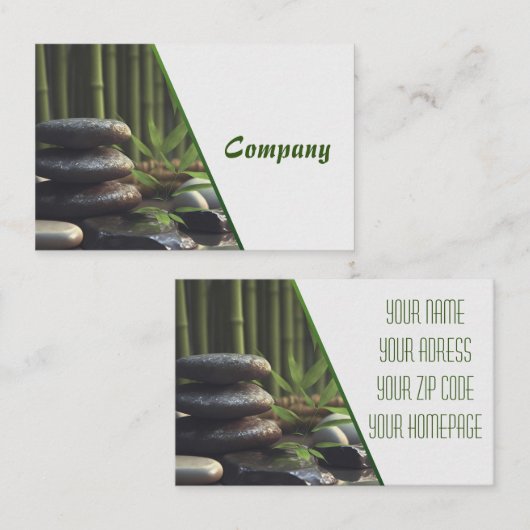 Zen Stones Spa Wellness tranquility white green  名刺 (正面/裏面)