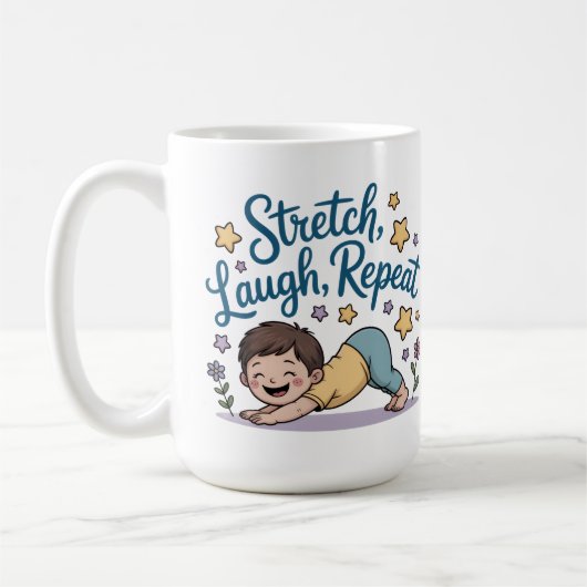 Zen Stretch laugh repeat yoga lover コーヒーマグカップ (左)