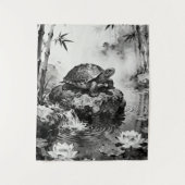 Zen Turtle Tapestry | Lotus Pond Ink Art  タペストリー (正面)
