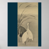 Zen Wall Decor - Minimalist Lotus & White Egrets  ポスター (正面)