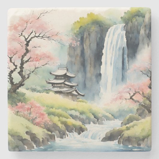 Zen Watercolor House Coaster ストーンコースター (正面)