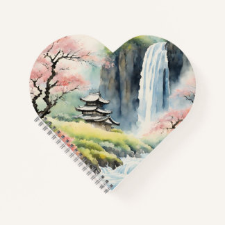 Zen Watercolor House Heart-Shaped Notebook ノートブック
