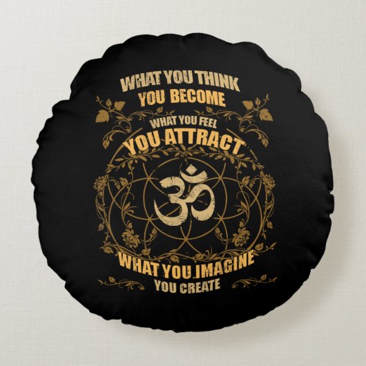 Zen YogaスピリチュアルOm自分考えが目指すもの ラウンドクッション (正面)