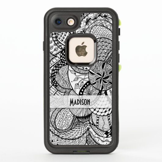 Zendoodleのパーソナライズで黒く及び白いもつれジア09 LifeProof iPhoneケース (裏面)