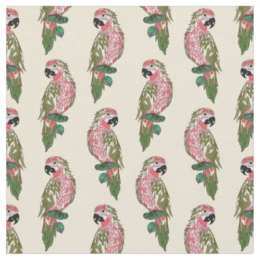 Zentangleのスタイルのオウム ファブリック (クローズアップ)