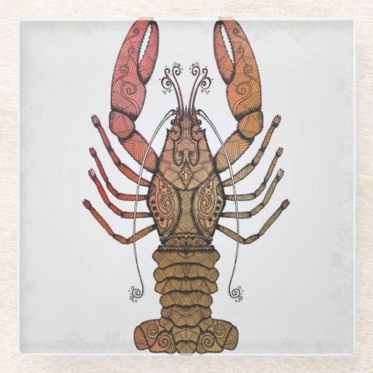 Zentangleのスタイルのロブスター ガラスコースター (正面)