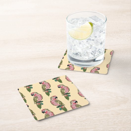 Zentangleのスタイルは2つをオウム返しします スクエアペーパーコースター (インサイチュ)