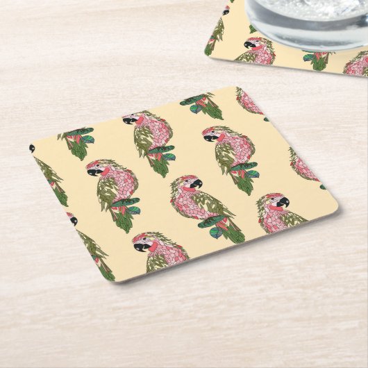 Zentangleのスタイルは2つをオウム返しします スクエアペーパーコースター (アングル)