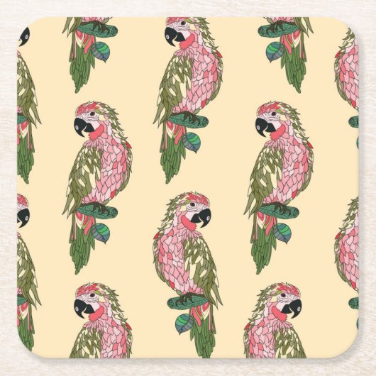 Zentangleのスタイルは2つをオウム返しします スクエアペーパーコースター (正面)