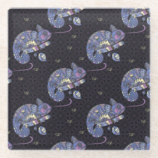 Zentangleのトカゲ ガラスコースター (正面)