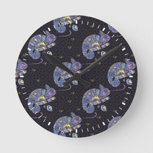 Zentangleのトカゲ ラウンド壁時計 (正面)