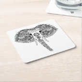 Zentangleはインドゾウをインスパイア スクエアペーパーコースター (アングル)