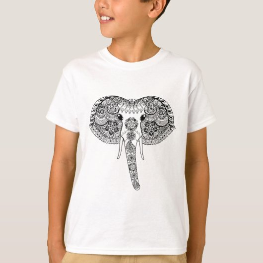 Zentangleはインドゾウをインスパイア Tシャツ (正面)