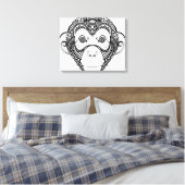 Zentangleインスパイア Monkeyデザイン6 キャンバスプリント (インサイチュ (寝室))