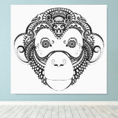 Zentangleインスパイア Monkeyデザイン6 キャンバスプリント (インサイチュ (ウッドフロア))