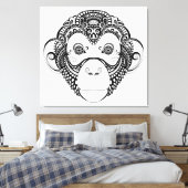 Zentangleインスパイア Monkeyデザイン6 キャンバスプリント (インサイチュ (寝室))