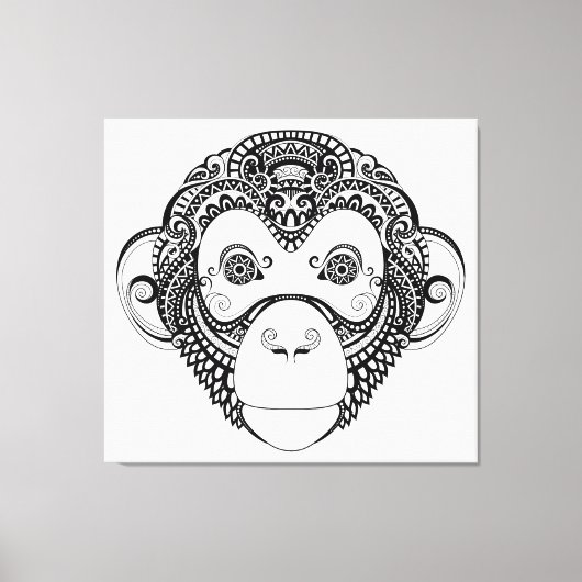 Zentangleインスパイア Monkeyデザイン6 キャンバスプリント (正面)