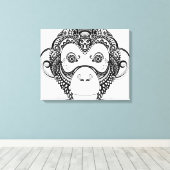 Zentangleインスパイア Monkeyデザイン6 キャンバスプリント (インサイチュ (ウッドフロア))