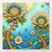 Zentangleフローラドリームスケープ ガラスコースター (正面)