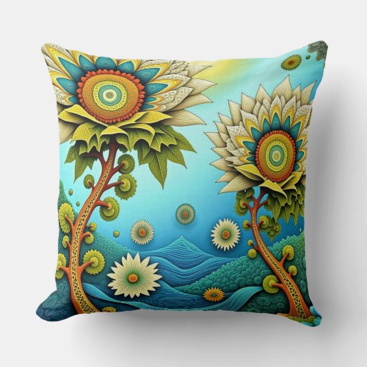 ZentangleフローラDreamscape クッション (正面)
