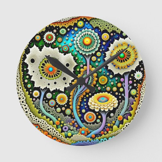 ZentangleフローラDreamscape ラウンド壁時計 (正面)