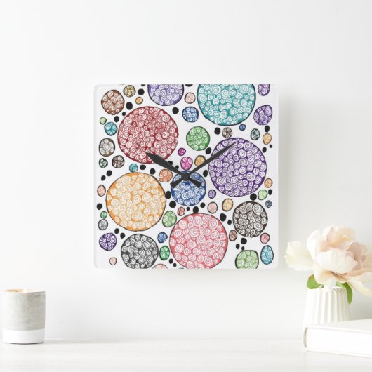 Zentangle circles pattern スクエア壁時計 (ホーム)