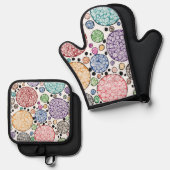 Zentangle circles pattern 鍋つかみ&鍋敷きセット (正面/裏面)