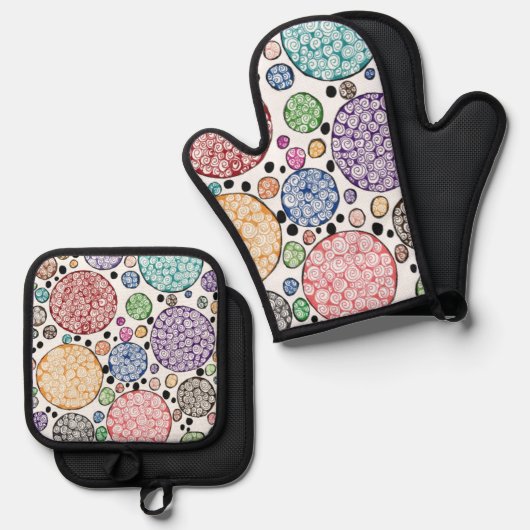 Zentangle circles pattern 鍋つかみ&鍋敷きセット (正面/裏面)