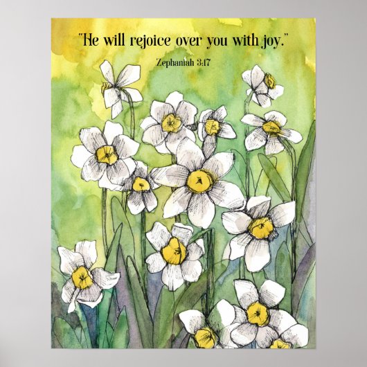 Zephaniah Scripture Rejoice Over You Daffodils   ポスター (正面)