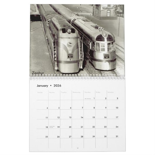 Zephryの列車 カレンダー (1月 2026)