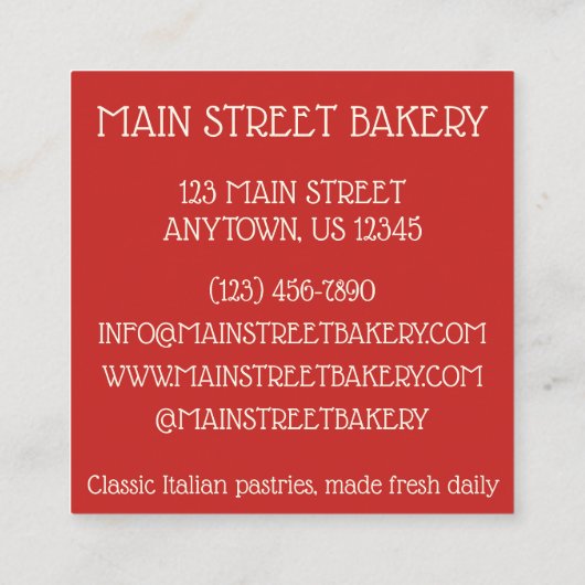 ZEPPOLE揚げイタリアン生地パティシシェフベーカリー スクエア名刺 (裏面)