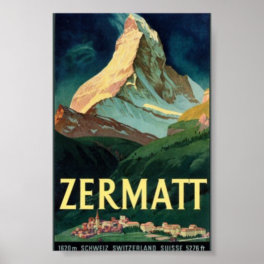 Zermatt Mountain，スイス，ヴィンテージ，広告 ポスター (正面)