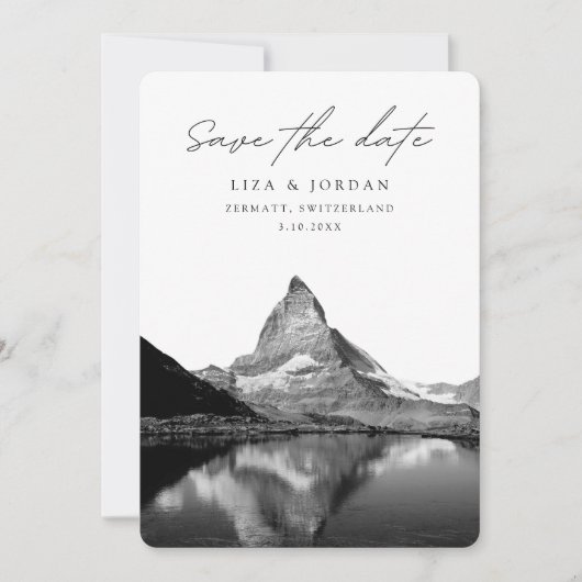 Zermatt Save the Dateスイス黒白 招待状 (正面)