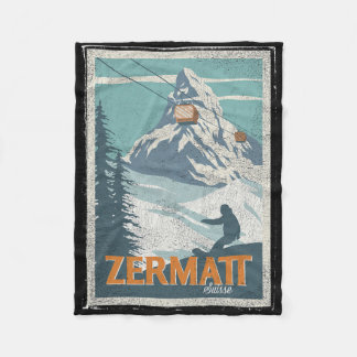 Zermatt Switzerland Winter Skiing Snowboarding Ski フリースブランケット