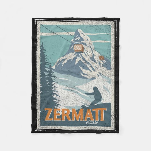 Zermatt Switzerland Winter Skiing Snowboarding Ski フリースブランケット (正面)